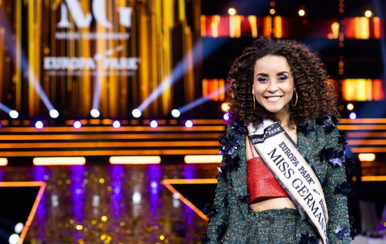 Domitila cheered by her supporters after she was crowned Miss Germany