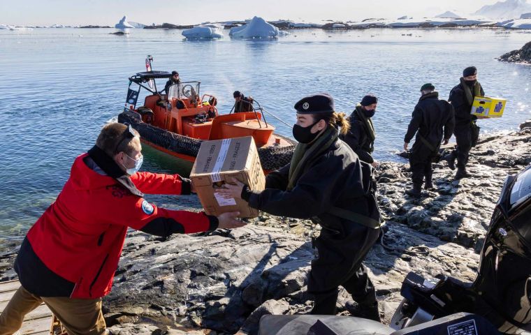 HMS Protector landing party delivered fresh food to the scientists, ensured they were in good health, and reassured them of UK’s support for Ukraine (Pic MoD)