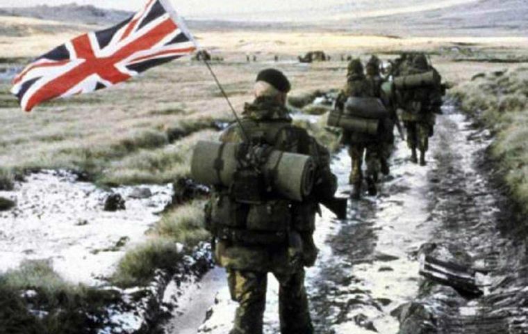 Back in 1982, Royal Marines yomped 56 miles across East Falkland to liberate the Islands from Argentine occupation.