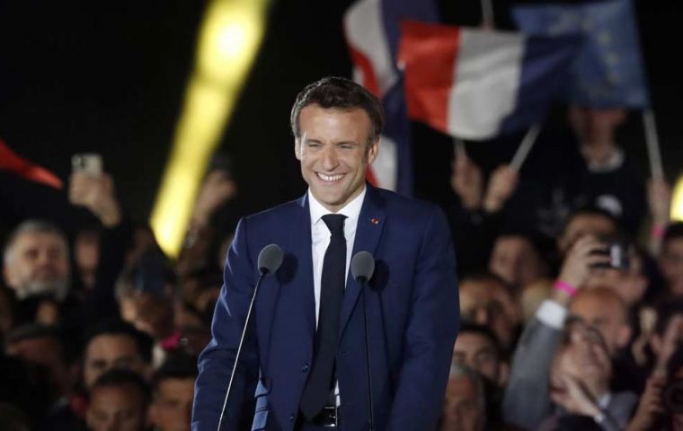 “I am no longer the candidate of one camp, but the president of all of us,” Macron said in his victory speech
