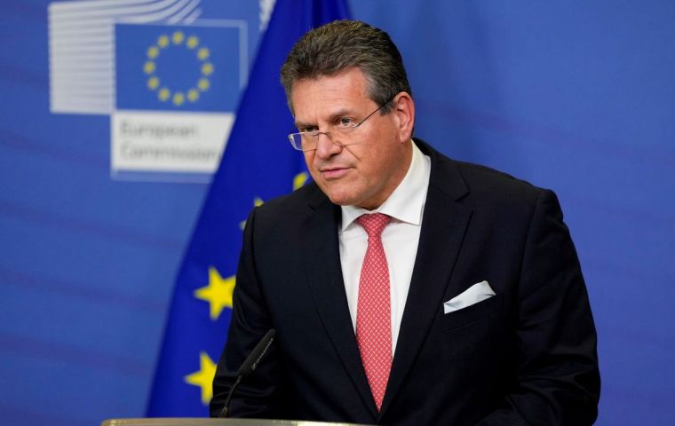 EU Vice President Maros Sefcovic, Brussels' top Brexit official, said ”unilateral actions contradicting an international agreement, and law, are not acceptable''.