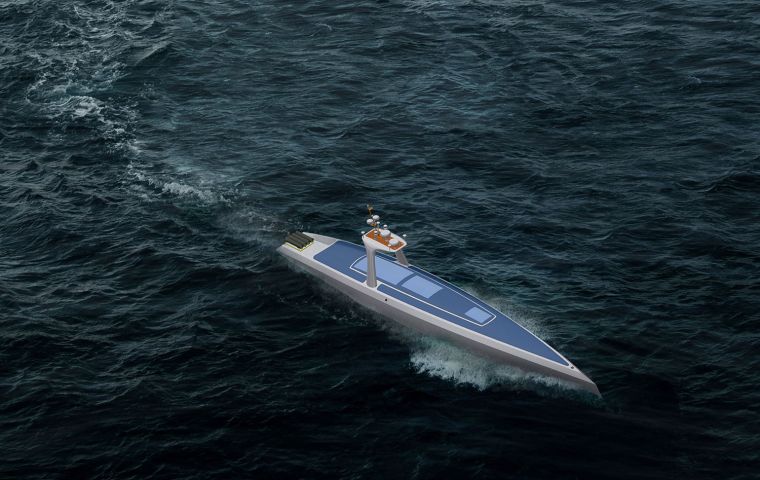 Plymouth Marine Laboratory, said Oceanus will be 23.5m long by 3.5m wide,  it will be self-righting, and will be propelled by two rear-mounted pod drive motors