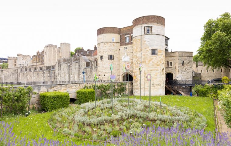 The Tower of London surrounded by gardens 