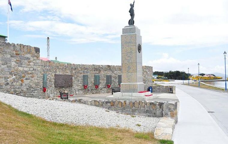 The Liberation Monument in front of the Secretariat building in Stanley City 