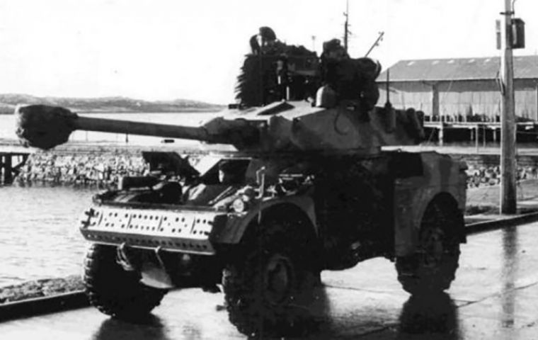 The Panhard AML90 of the Destacamento de Exploración de Caballería Blindada 181 was abandoned in Stanley following the surrender by Argentina