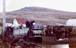 British forces at the Heathman family farm during the Falklands conflict. Photo: Richard Stevens