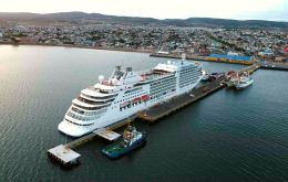 The port of Punta Arenas on a busy summer day with several cruise vessels 