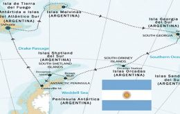 Map of the sea area claimed by Argentina 