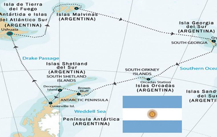 Map of the sea area claimed by Argentina 