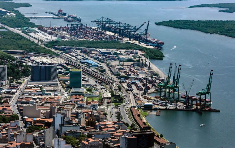 Santos is the largest and busiest port of South America, with an annual turnover of some 150 million tons annually