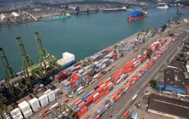 Santos, in Sao Paulo state is the largest and busiest port terminal in Brazil 