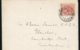 The 1914 letter with its envelope, stamps and seals, reflecting fears of a German Navy attack on the Falklands in November 1914