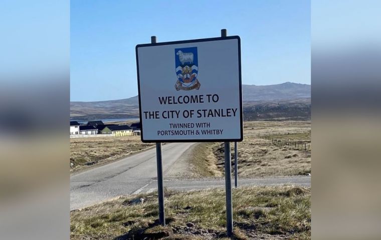 The sign leading to the City of Stanley, recently installed by the Public Works Department