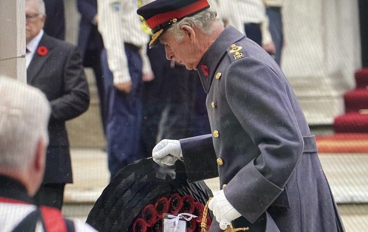 The King was joined at the Cenotaph by other members of the Royal Family, Prince of Wales, the Earl of Wessex, and the Princess Royal, who also laid floral tributes.