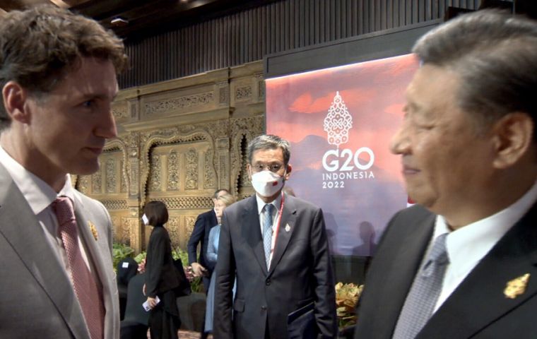 The video capturing the encounter shows Xi and Trudeau in close proximity in what appears to be the G20 venue.