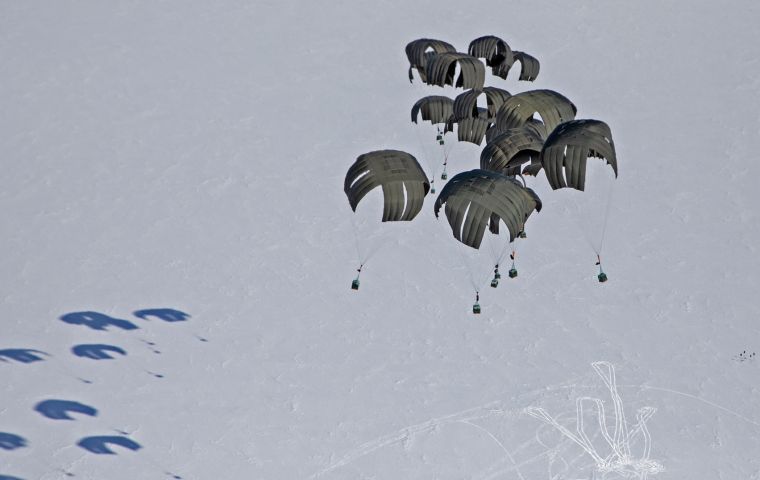 Fuel drums dropped by parachute