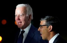 Mr Biden was greeted by Prime Minister Rishi Sunak as he stepped off Air Force One at Belfast International Airport.