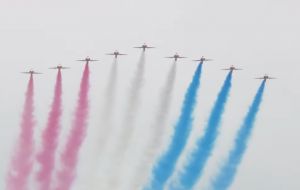 The Red Arrows performed a limited RAF show due to poor weather