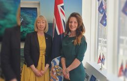 The Governor of the Falklands and Commissioner of South Georgia Alison Blake CMG and Teslyn Barkman, representing the Falklands Legislative Assembly 