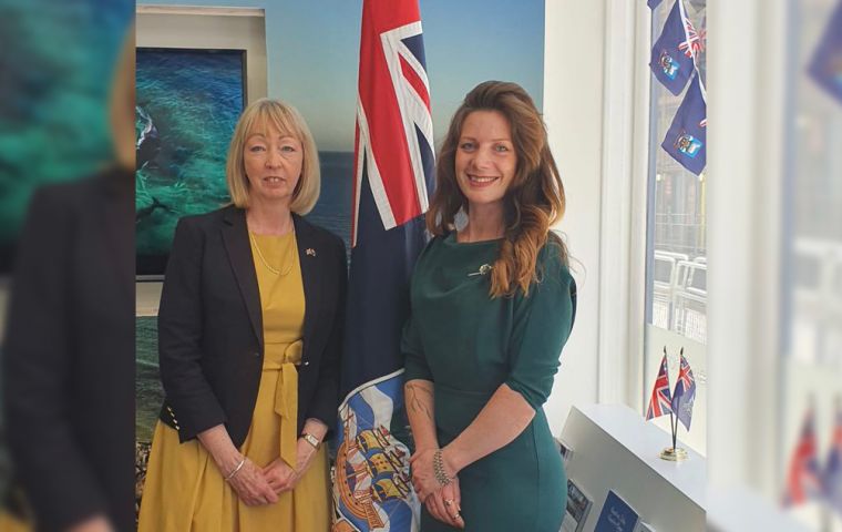 The Governor of the Falklands and Commissioner of South Georgia Alison Blake CMG and Teslyn Barkman, representing the Falklands Legislative Assembly 