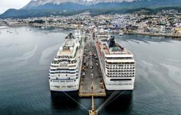The port of Ushuaia on a busy summer day 
