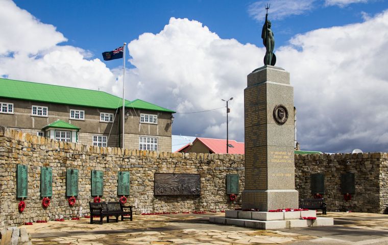 Liberation Monument in downtown Stanley. Following the ceremony FIG will host a civic reception for residents and military personnel