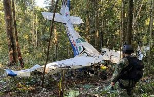 Los restos del Cessna fueron encontrados dos semanas después de su desaparición (Foto Ejército de Colombia)