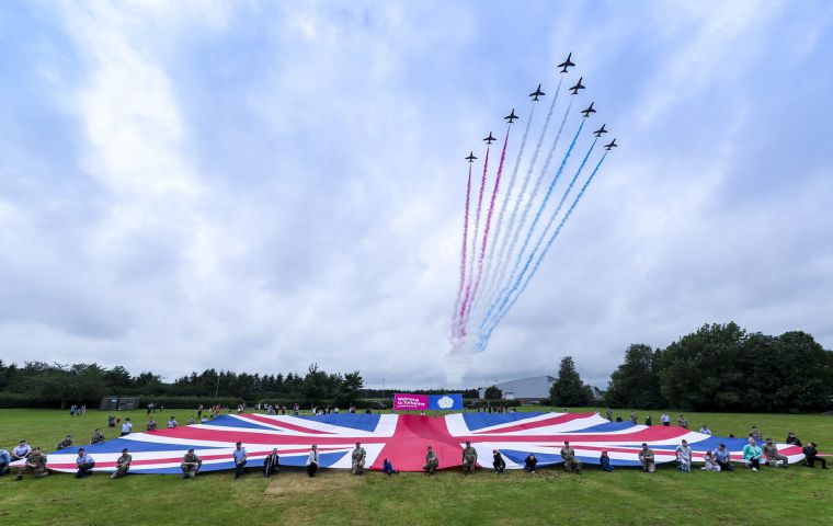More than 1,000 military personnel, veterans and cadets paraded through Falmouth, while there were spectacular air displays and parachute jumps