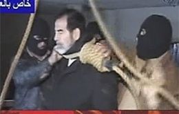 Saddam Hussein during his execution