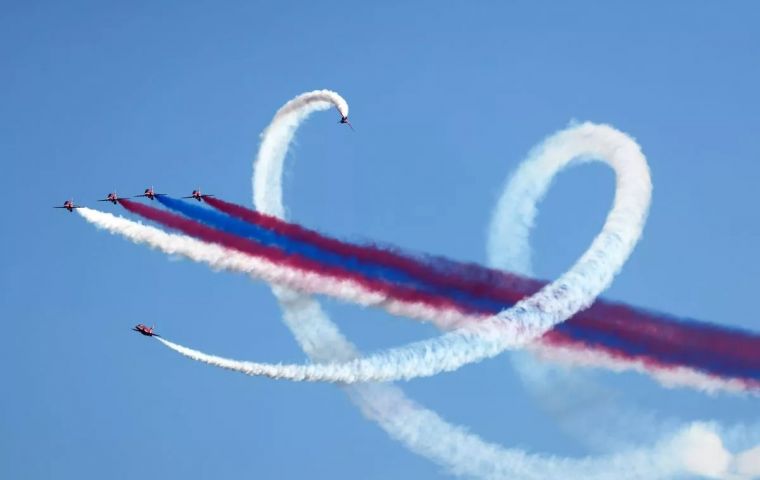 More than 1,000 military personnel, veterans and cadets paraded through Falmouth, while there were spectacular air displays and parachute jumps