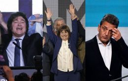 The three candidates who will disputing the election next 22 October, Javier Milei, Sergio Masa and Patricia Bullrich