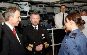 Primer Minister Tony Blair meets the crew during his visit to HMS Albion