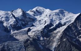 Mont Blanc stood at 4,805.59 meters, a team of geographical experts told a news conference in Chamonix in the French Alps