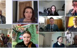 The virtual meeting between the Falkland Islands Youth Parliament and the Portsmouth Youth Cabinet. Credit: Stephen Morgan MP