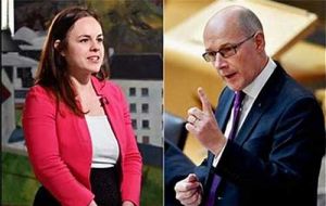 The two possible contenders to become Scotland's next First Minister, Kate Forbes and  John Swinney 