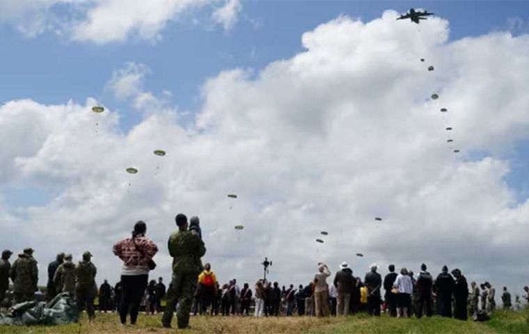 On the 80th anniversary, British, Belgian, Canadian and US paratroopers jumped onto fields at Sannerville, in a unique tribute to parachutists in June 1944 (Pic PA)